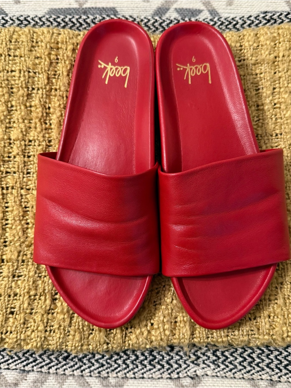 beek Pelican Red Leather Slide Sandals